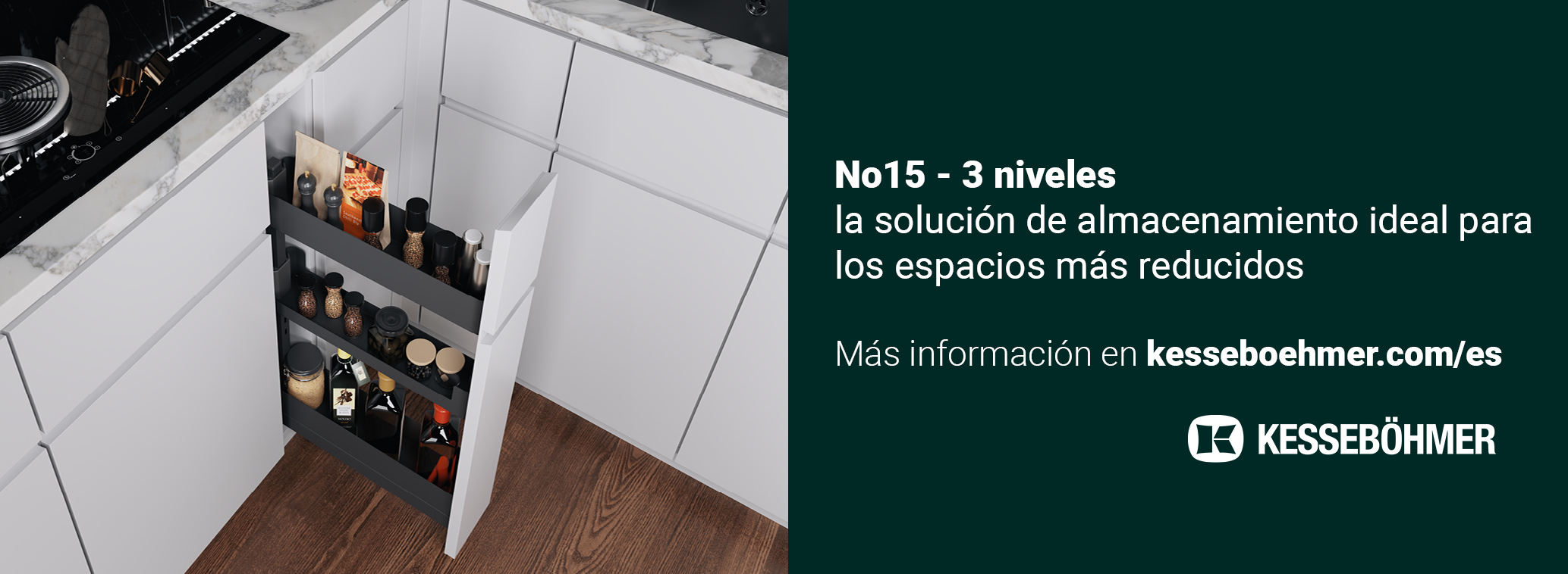 KESSEBÖHMER, nuevo herraje extraíble estrecho ideal para muebles bajos de 15cm de ancho